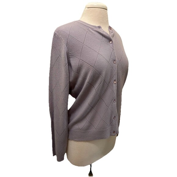 Vintage Lavender Casual Corner Long Sleeve Diamond Cutout Cardigan Sweater L - Picture 5 of 5